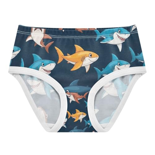 Toddler Briefs, Sharks Blue Cotton Girls Underwear, 2–8 Years