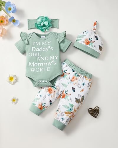 Image of Renotemy Newborn Infant Baby Girl Clothes Summer Outfits Infant Romper Pants Cute Toddler Girl Clothes Gift Set