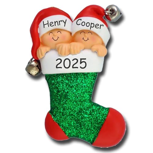 Personalized 2023 Twins in Stocking Christmas Ornament - Baby's Christmas Ornament with Custom Name
