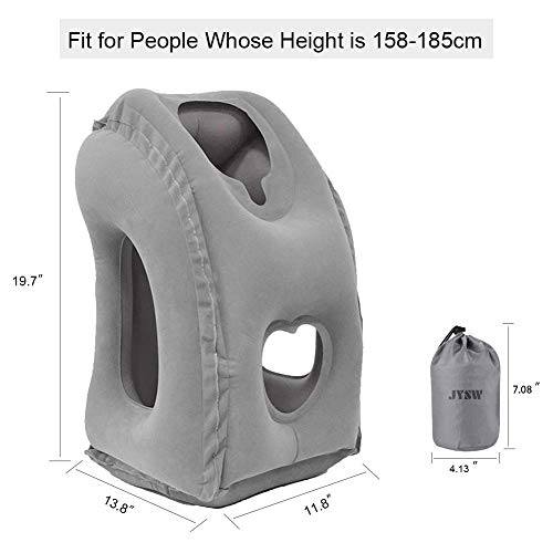 JYSW Inflatable Travel Pillow, Portable Airplane Pillow Multifunctional Neck and Head Support Lap Pillow for Airplanes Trains Buses and Office Napping (Gray)