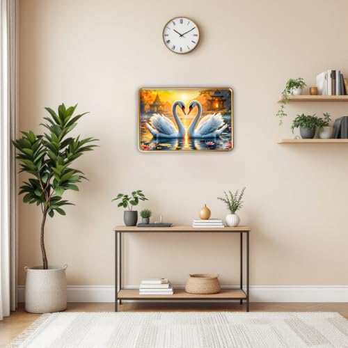Image of Vastu Swan Pair Photo Frame, Gold, Slim, Sparkle Coated Lamination, 12x18 Inch, for Living Room and Office (Design 2, 30L x 45W cm)