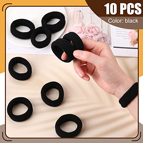 10 Pcs Hair Bands for Women Girls Large Elastic Strong Seamless Black Cotton Holder Ties Stretch Ponytail Hair Ties Bobbles for Thick Heavy Curly 6.5 Inches - Image 3