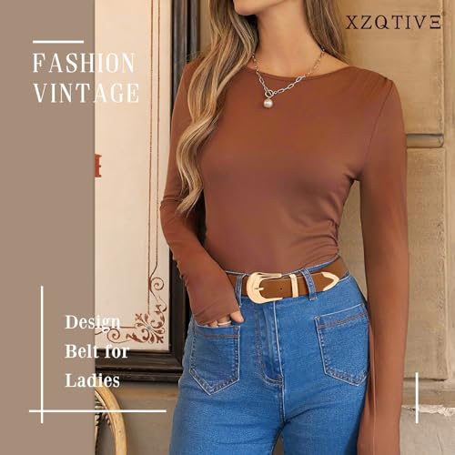 XZQTIVE Women's Leather Belt Plus Size Ladies Western Belt Silver Gold Buckle Black Waist Belt for Jeans Pants Dresses4