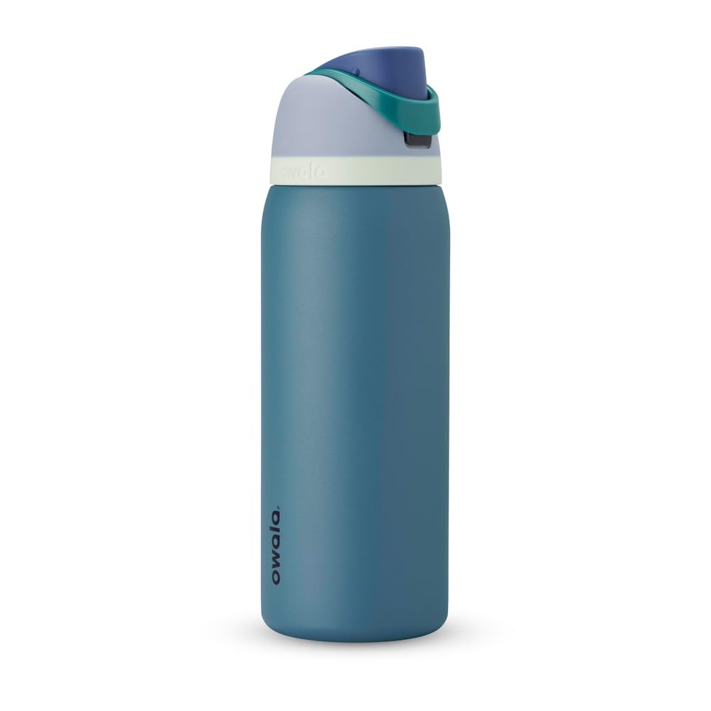 Owala FreeSip botella agua acero inoxidable con pajita, 945 ml - Botella térmica a prueba de fugas para el deporte y los viajes, sin BPA, Denim