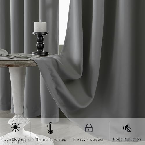 Image of HUTO Blackout Bedroom Window Curtains Drapes - Antique Copper Thermal Insulated Privacy Protect Curtains Drpaeries for Living Room, 2 Panels, 42 x 63 Inch, Grey