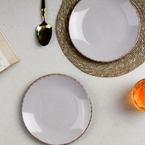 Image of The Earth Store Glossy Lavender Marble 7 Inch Ceramic Quarter Plates Set of 2 | Microwave & Dishwasher Safe Plate | Half Plate for Dessert, Snacks, Dinner | Snack Plates for Gifting, Daily Use