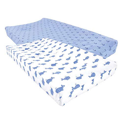 Image of Hudson Baby Unisex Baby Cotton Changing Pad Cover, Blue Whale, One Size
