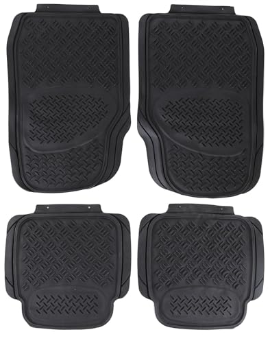SIXTOL Car Mat Uni Set 3 | Alfombrillas universales de Goma | Juego Completo | 4 Piezas | para Asientos Delanteros y Traseros | Recortable | protección contra la Suciedad y el Agua | Negro