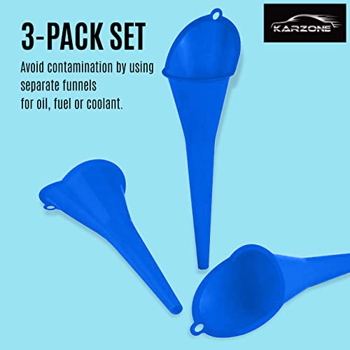 Karzone Funnel - 3 Pack Oval Oil Funnels For Automotive Use Plastic Large Funnel For Gas, Lubricants And Fluids, Kitchen Funnels For Filling Bottles, Jars & Containers - Blue #TOP4