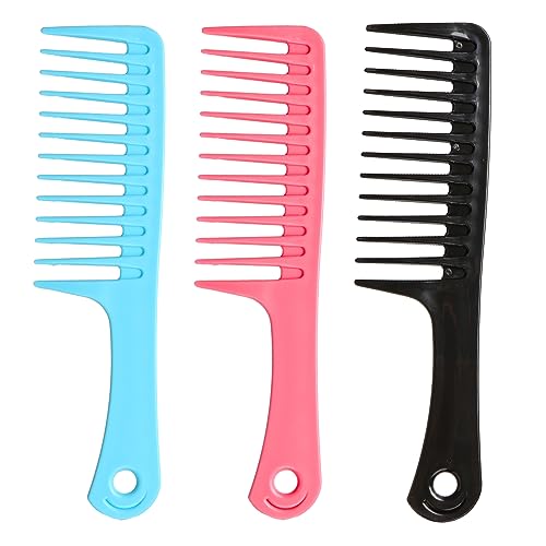 Cooruiteng Wide-Tooth Hair Comb - 3 Pcs Plastic, Smooth, Sturdy, Heat-Resistant & Anti-Static Styling Tool for Long, Wet or Curly Hair