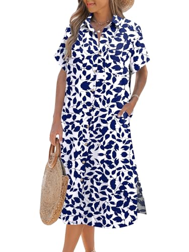 Image of Zeagoo Women Dresses Summer Casual Short Sleeve Button Down Shirt Dresses 2026 Beach Cover Up with Pockets