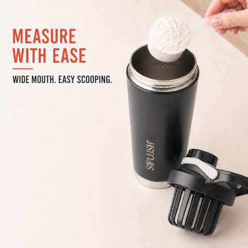 Image of Protein Shaker Bottle 24oz, Insulated, Onyx Silver, Mirror-Finish | BPA free, Quiet mixing, No blender ball, Insulated cup, Lid brush & boot included, Premium design