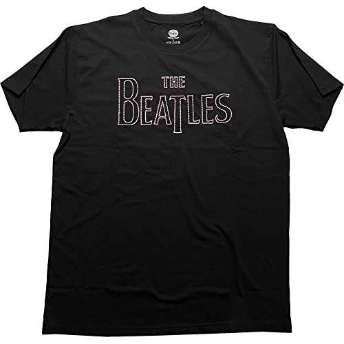 The Beatles T Shirt Embroidered Drop T Band Logo Nouveau Officiel Unisexe Noir, Noir , XL