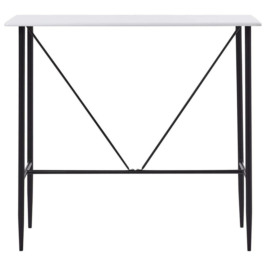Table de bar blanche en MDF et acier 120x60x110 cm pour salle à manger