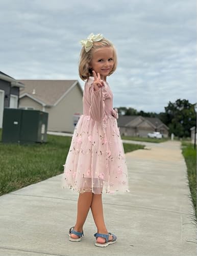 Arshiner Toddler Girls Tulle Dresses with Bow Tie Fall Winter Long Sleeve Formal Party Dress 1-7 Y4