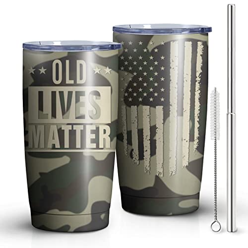 Hapyfam Old Lives Matter Tumbler for Mens 50th 60th 70th 80th Birthday Gift,Stainless Steel Coffee Mug 20 oz