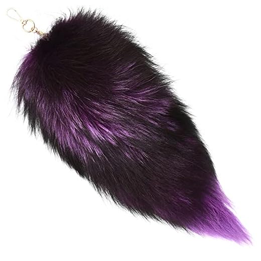 Forssils Real Fox Tail Fluffy Furry Fox Fur Tail Keychain Black Red White Fox Tail Fur Cosplay Toy for Kids (Purple)
