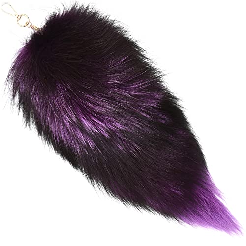 Forssils Real Fox Tail Fluffy Furry Fox Fur Tail Keychain Black Red White Fox Tail Fur Cosplay Toy for Kids (Purple)