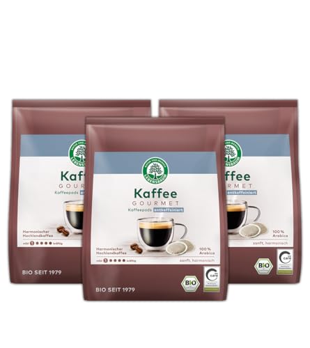 LEBENSBAUM 3 x Bio Kaffe Gourmet Pads entkoffeiniert Kaffeepads Set 3er Set Kaffeepads entkoffeinierter Kaffee Bio 3 x 18 Pads x 7 g