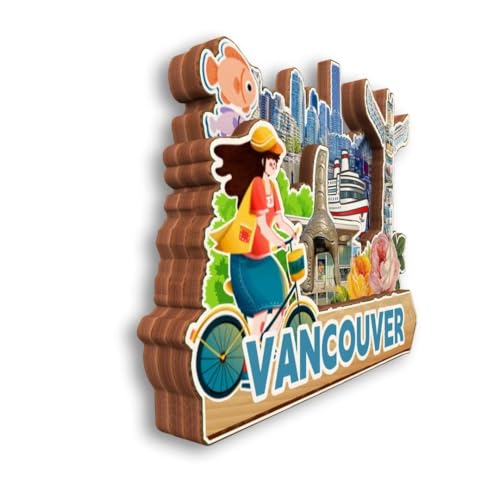 Imán 3D madera Vancouver Canadá para refrigerador miniatura 3