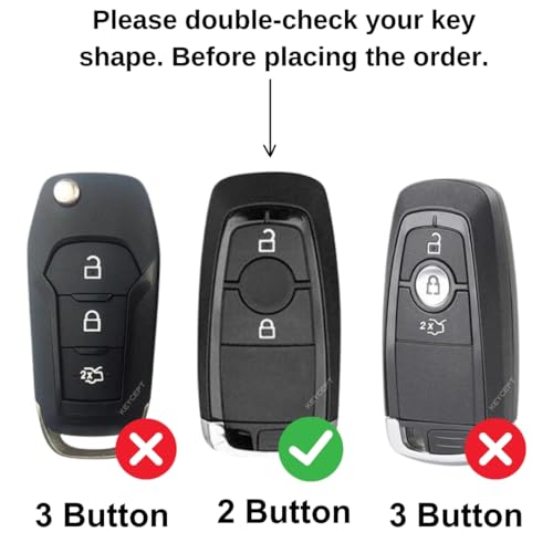 Image of KEYCEPT Metal Alloy Key Cover Compatible for Fo-rd Ecosport, Endeavour, Figo, Freestyle, Aspire 2 Button Smart Key with Keychain (Short Keychain).