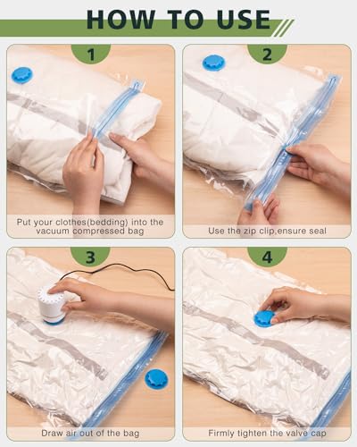 Vacuum Storage Bags (6 Jumbo Pack) Space Saver Bags with 1 Electric Air Pump Vacuum Seal Bags Compression Bags for Clothes Blanket Duvets Pillows Comforters Travel Moving - Thumbnail 6