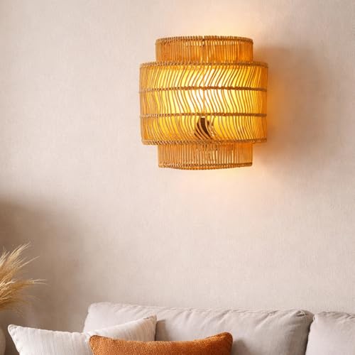 Image of Habere India-All the Cultures Fabricating India Wall Lamp | Decor Lights | Night Lamp for Bedroom | Mount Lights | Bamboo Wall Lamp (L22 x W9.5 x H23.5 cm)