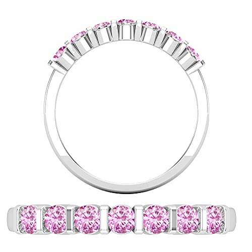 Dazzlingrock Collection 0.36 Cttw Round Pink Sapphire Seven Stone Wedding Band Ring for Women in 18K Solid White Gold, Size 72