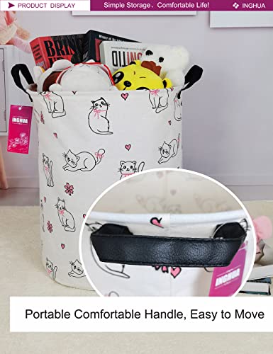 Image of Laundry Hamper Large Canvas Fabric Storage Basket Love cat