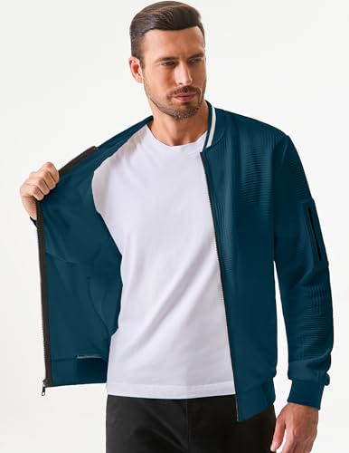 Image of JMIERR Mens Casual Jacquard Bomber Jackets Color-Block Lightweight Varsity Jacket Fashion Zipper Coat with Pockets