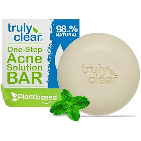 Truly Clear Acne Bar - Plant-Based 1-Step Pimple Treatment for Face, Chest & Back - Approved for Acne, Rosacea, Non-Drying, Pharmaceutical Grade, Salacylic Acid + Hyaluronic Acid Cover
