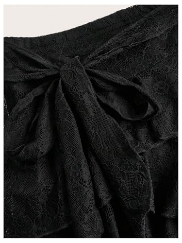 SHENHE Women's Lace Low Rise Y2k Layered Ruffle Tie Bow Mini Skirt Cute Cake Skirt4