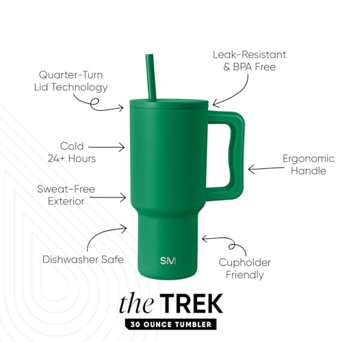 Image of Simple Modern 30 oz Trek Tumbler with Handle and Straw Lid | Cup Holder Friendly Insulated Stainless Steel Travel Mug | Kelly Green