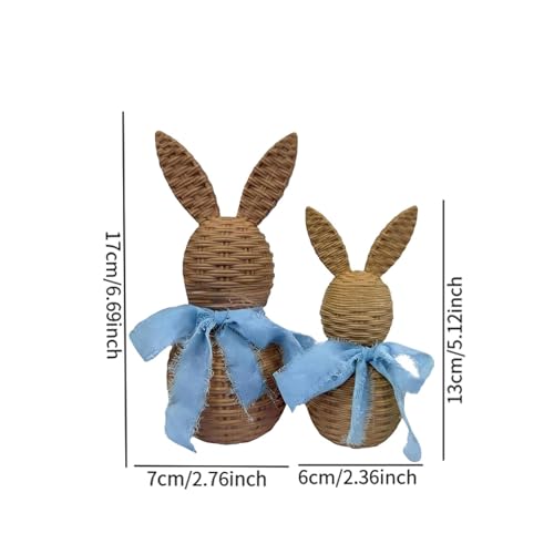 2 Figurines Lapins de Pâques tressés main déco table bleue - 4