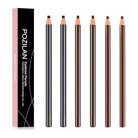 POZILAN - 6 PCS Eyebrow Eyeliner Pencils, Waterproof Eye Brow Pencil, Soft Textured, Easy to Color, Long Lasting, Deeply Pigmented, 0.05Oz (Light Tea,Brown, Gray) Cover