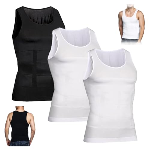 Camiseta de compresión de 3 Piezas, Chaleco Moldeador Adelgazante para Hombre, Control de Abdomen, Faja de Entrenamiento, Chaleco Reductor de Abdomen (3Pcs-f,M)