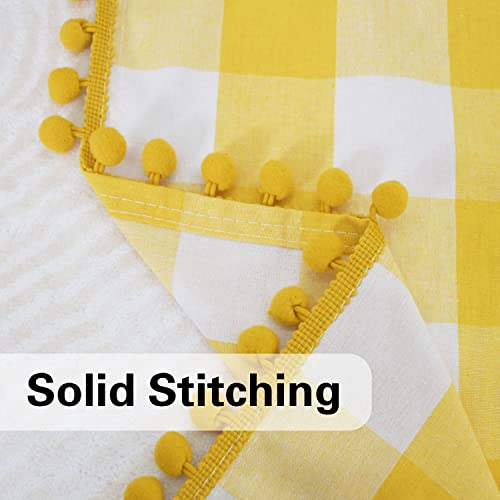 Eurzaar Yellow Curtains 84 Inch Buffalo Check With Pom Poms Cotton Gingham Plaid Living Room Checkered Pattern Bedroom Window Curtain Panels Rustic Farmhouse Decor 2 Panels Rod Pocket 52"X84" #TOP3