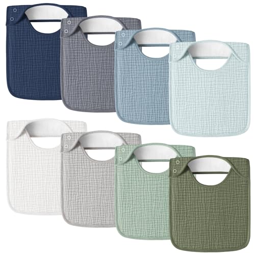 Muslin Baby Bibs for Boys Girls, 8-Pack Soft Cotton Adjustable Drool Bibs Set for Toddler,Newborn,Infant 0-24 Months (Blue)