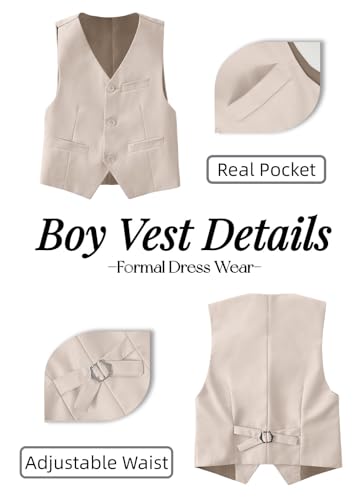 Image of YuanLu Toddler Boys Formal Suits Set,Vest Pants Dress Shirt and Tie for Kids Boy Wedding Ring Bearer Oufit