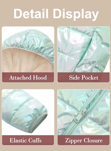 Image of Lovekider 4-12 Years Girls Hooded Puffer Jacket Warmth Padded Winter Coat | Metallic Shine Fabric, Fleece Lining, Windproof, Water Resistant, Keep Warm, Down Alternative, for Cold Weather