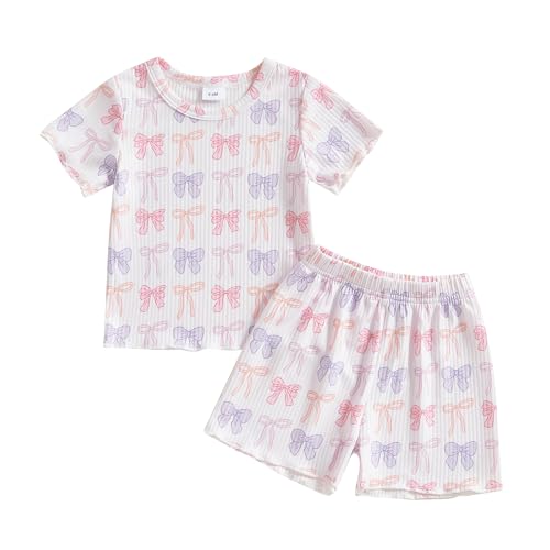 Image of CIYCUIT Toddler Baby Girl Summer Clothes Ruffle Short Sleeve Shirt & Shorts Set