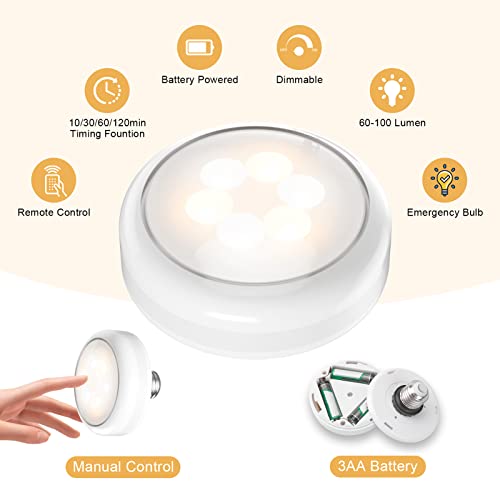 Aoceley 1 Pack Aa Battery Powered Light Bulb,Aa Battery Operated Led Puck Light With Remote Control,E26 Screw Wireless Dimmable Bulbs For Wall Sconces Lamp Non Electric Fixtures Home Emergency Backup #TOP2