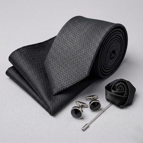 Image of Men's Necktie Gift Set with Wooden Box | Premium Tie, Pocket Square, Cufflinks & Lapel Pin | Elegant Formal Accessories Gift for Men