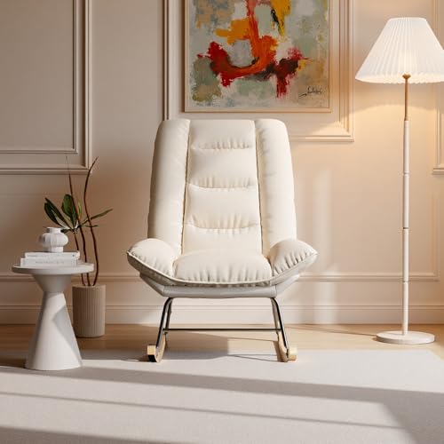Fauteuil à bascule Allaitement, Chaise à Bascule, Fauteuil de salon pour chambre à coucher - Inclinaison réglable sur 5 positions - Lin + chiffon, Fauteuil...