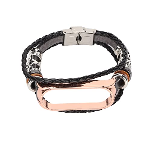 BigKing Pulseras de Reloj Inteligente, Correa de Cuero Compatible con Xiaomi Mi Band 6 Pulseras Pulseras de Banda de Reloj Retro de Estilo étnico(Oro Negro) Cover