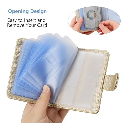 Image of Wisdompro Credit Card Holder, Slim Leather RFID Blocking Wallet Debit Card Protector Organizer Case (20 Card & 7 Memory Card Slots)-Vertical Gold