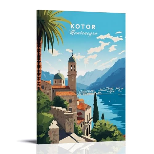 ouweri Kotor Montenegro Affiche de voyage vintage Art Print Peinture murale à suspendre Photo murale Décoration de chambre à coucher 30 x 45 cm