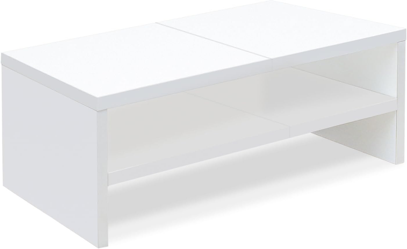 TEAMIX 2 Tier White Monitor Riser Stand, Wood Desktop Stand with storage for Laptop/PC/Printer/Keyboard, TV Stand Shelf Home Office Desk Accessories White 2 tiers