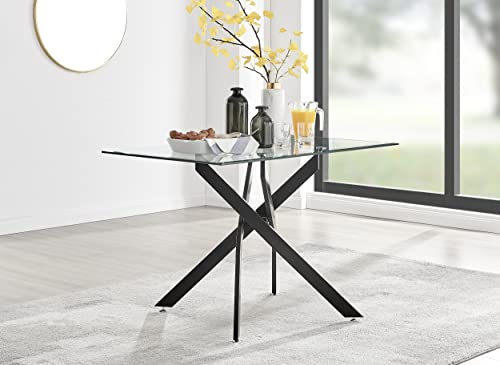 Furniturebox UK Leonardo 4 Seater Black Leg Rectangular Glass & Metal Modern Dining Table