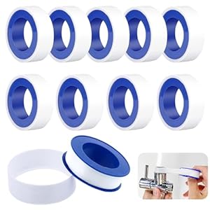 Pizsieat 10 Rollos Teflon Fontaneria Cinta Teflon 15mm x 10m Cinta PTFE de Rosca, PTFE de TuberÃ­a para Cabezales de Ducha, Grifos(Blanco)